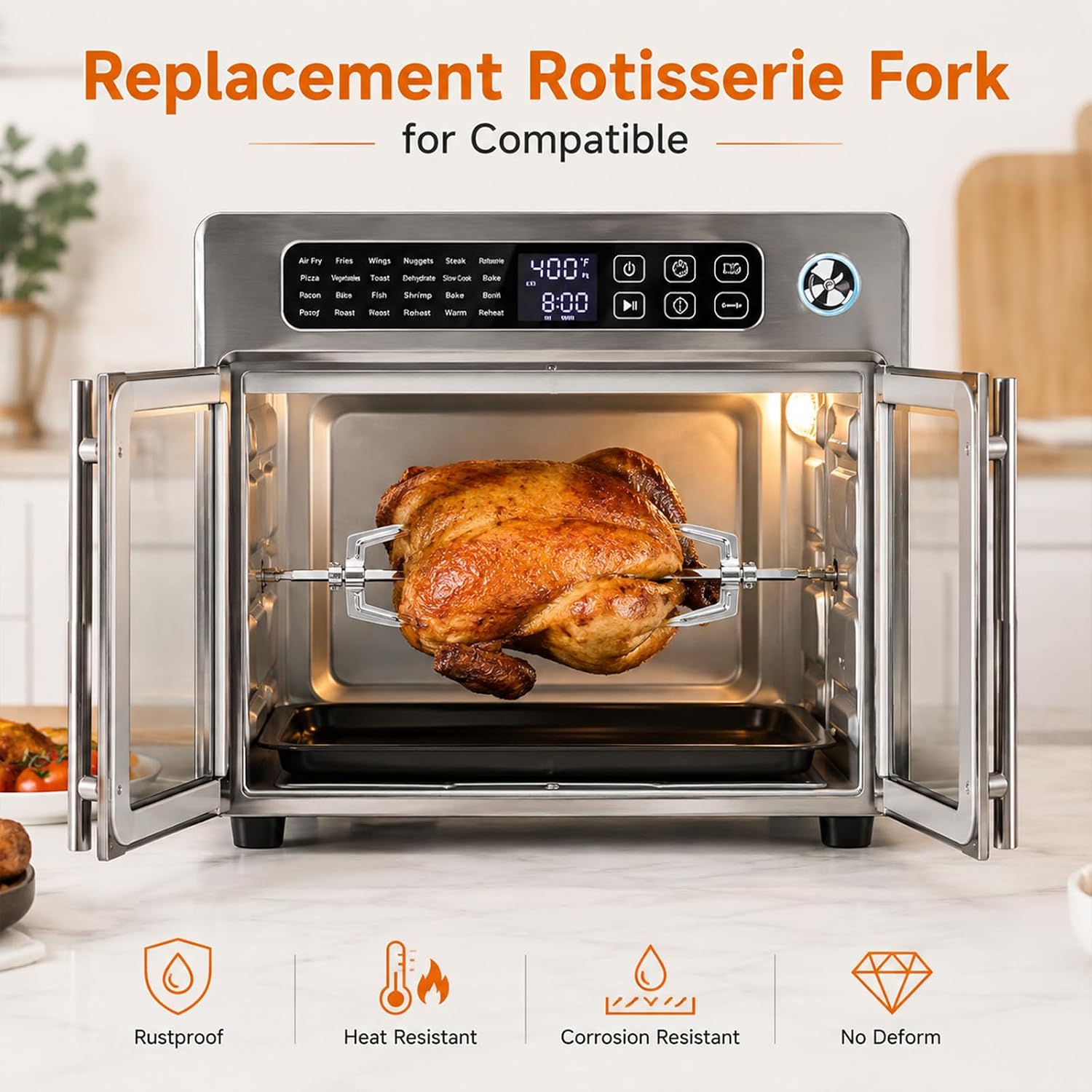 Rotisserie Spit for Emeril Lagasse 26 QT French Door Air Fryer Toaster Oven