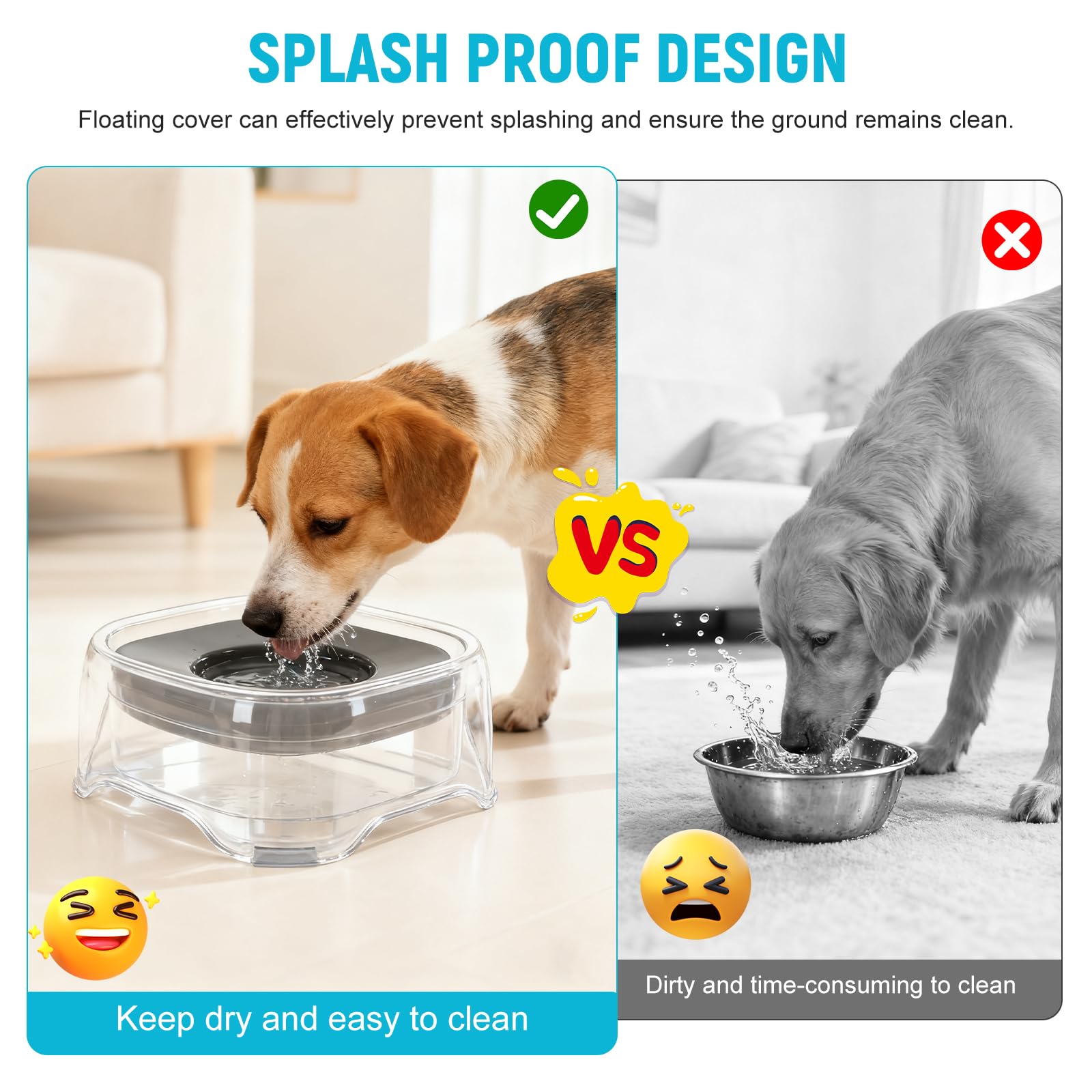 Ciotola dell'acqua per cani con disco galleggiante, 1,8 l, per bere lentamente, anti-troppopieno, anti-soffocamento, senza fuoriuscite, ciotola per animali domestici per cani, gatti, cuccioli, gattini