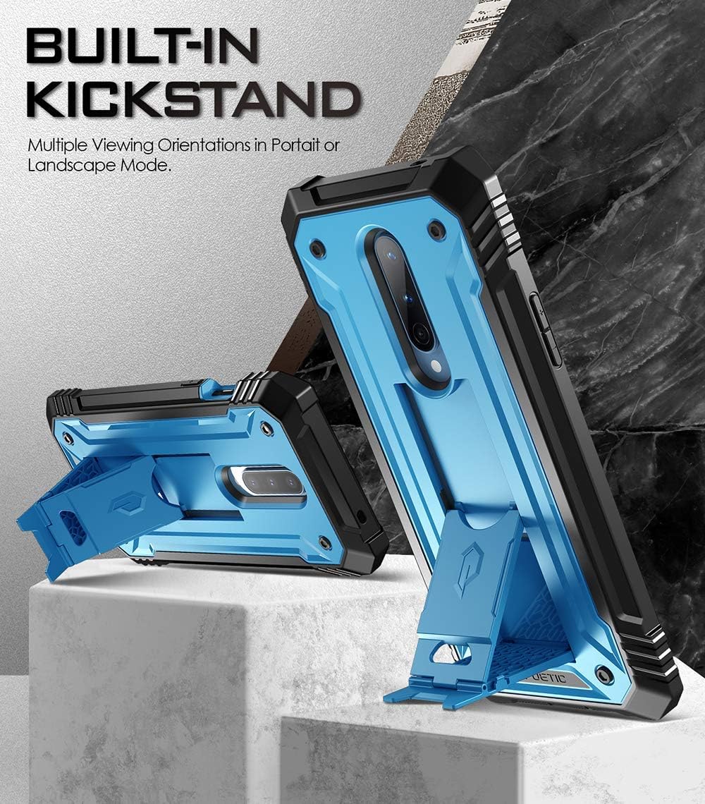 Poetic Revolution Phone Case for Oneplus 8 Case, [Not Compatible with Verizon Version] Full-Body Rugged Dual-Layer Shockproof Protective Cover with Kickstand and Built-in-Screen Protector, Blue