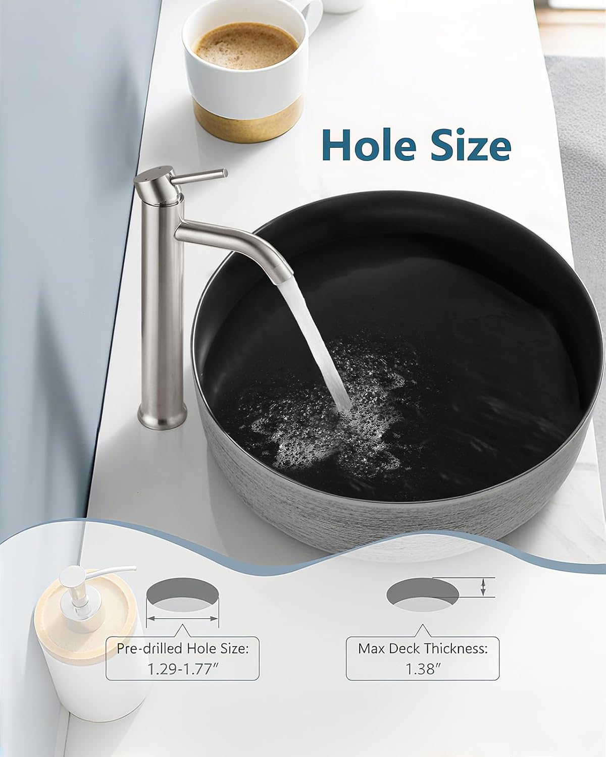 Aolemi Vessel Sink Faucet – SUS304 Stainless Steel Tall Bathroom Faucet,Single Lever Handle,1 Hole Bathroom Faucets with Supply Lines and Pop Up Drain,Brushed Nickel - Image 5