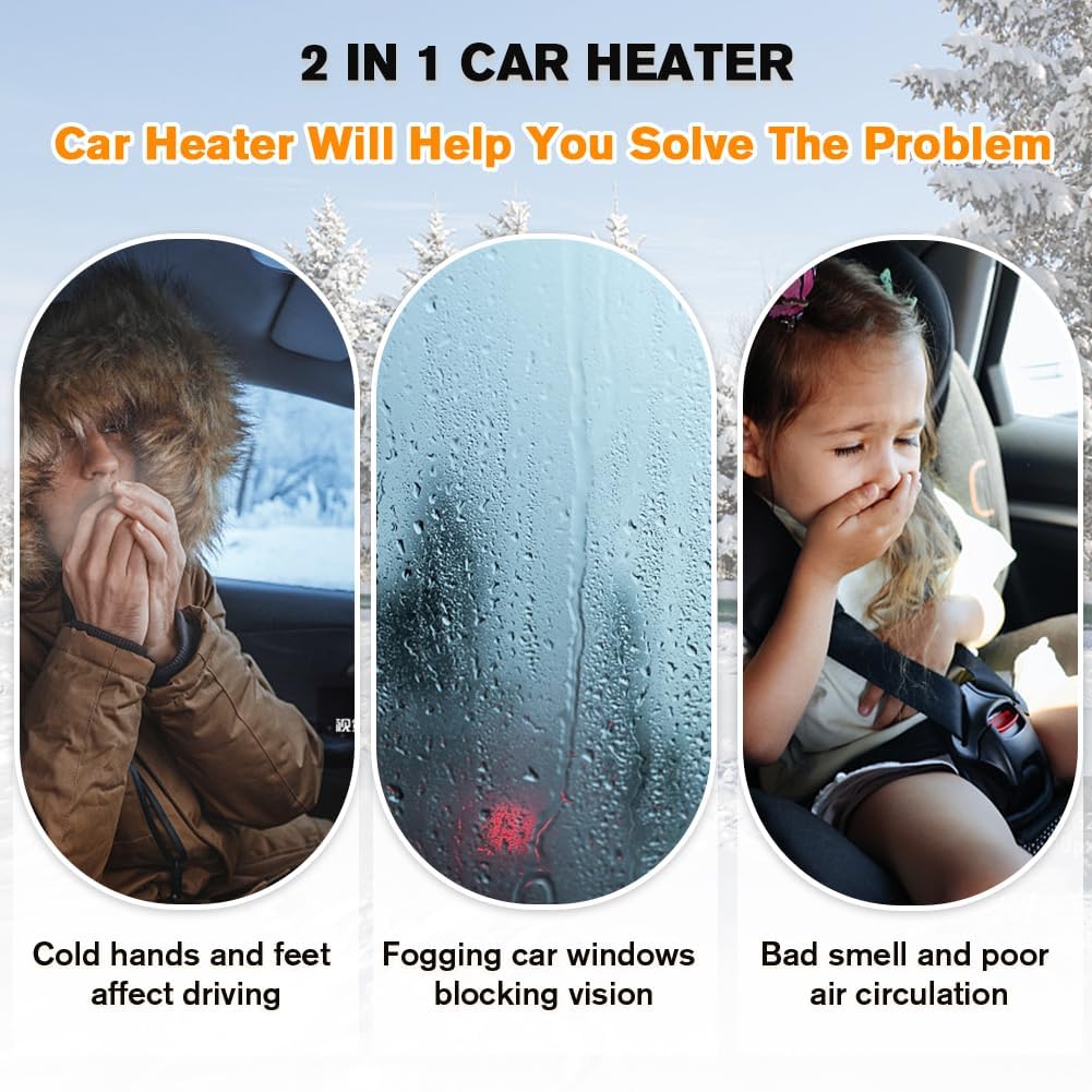 Leaflai Chauffage pour Voiture 12 V - Kit de Chauffage pour Voiture en Hiver 150 W Qui se Branche sur l'allume-Cigare Dégivreur de Voiture Mode 2 en 1 Dégivreur de Voiture pour Petites Voitures