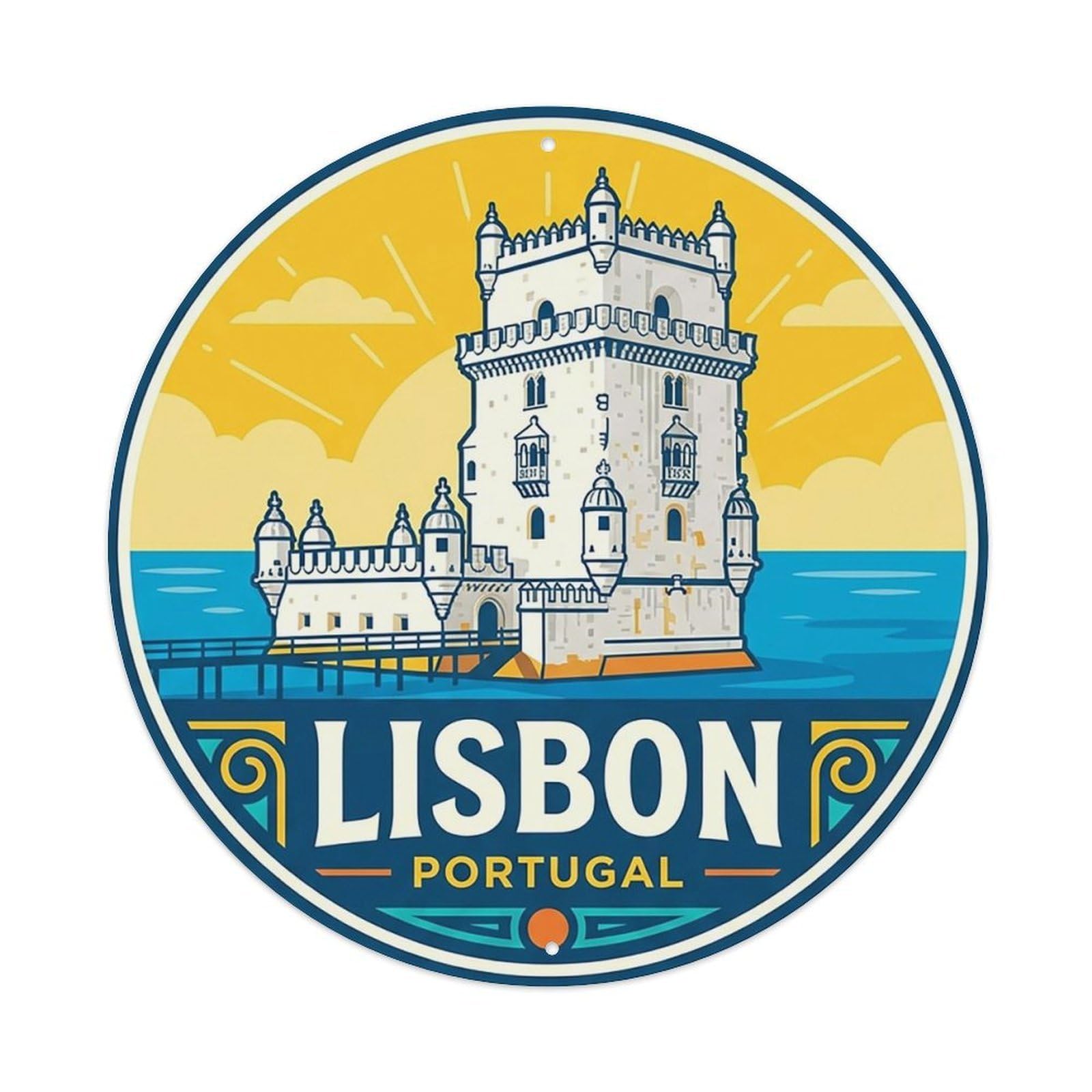 Vintage Travel Portugal Lisbon Vintage Metal Tin Sign Plaque Wall Decor for Cafe, Club Bar, Office, Garden Metal Poster 8x8Inch
