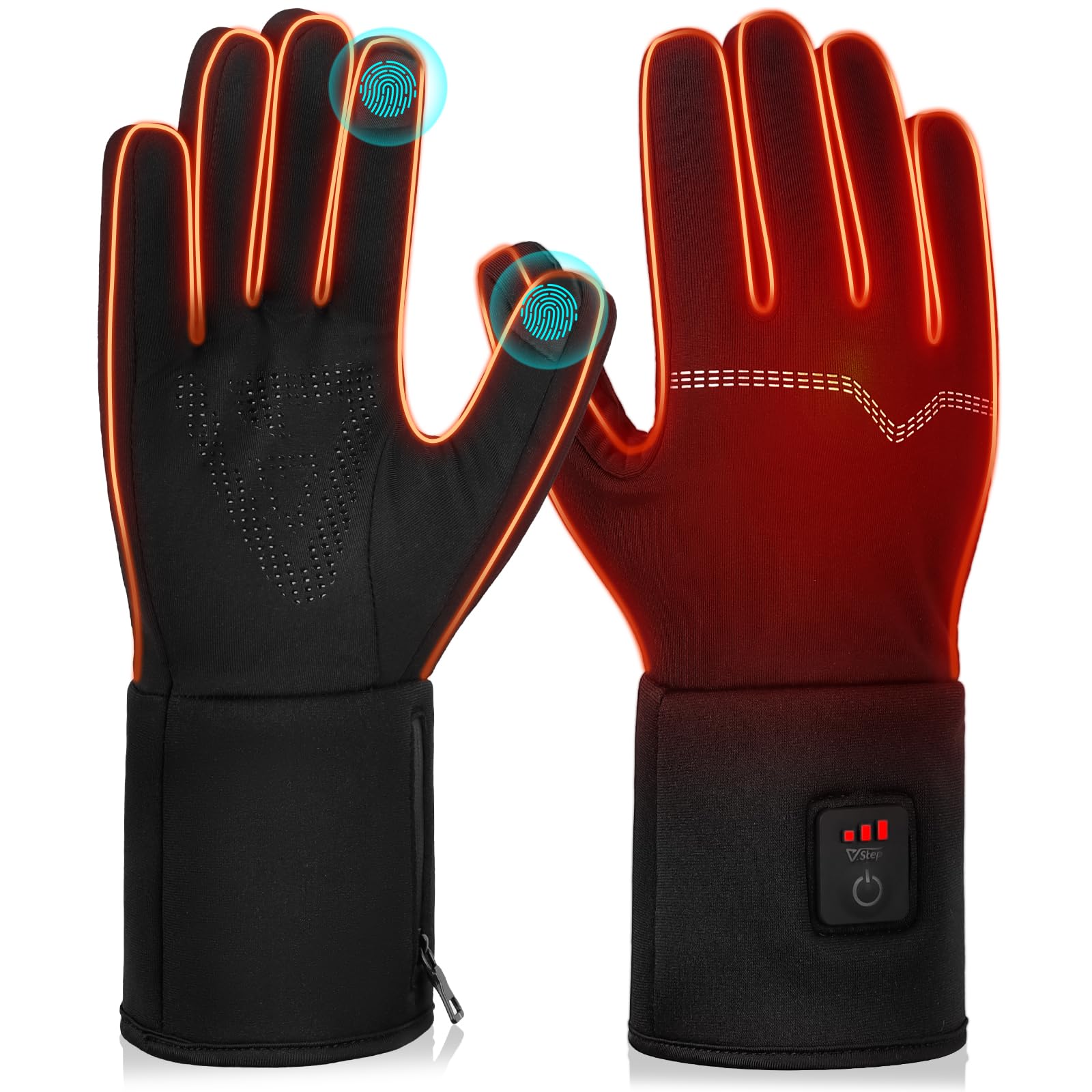 V.Step Thin Heated Gloves Liners, Touchscreen Heated Gloves, Winter Battery Hand Warmers for Men Women, 3 Levels Temperature, Outdoor Work,XL