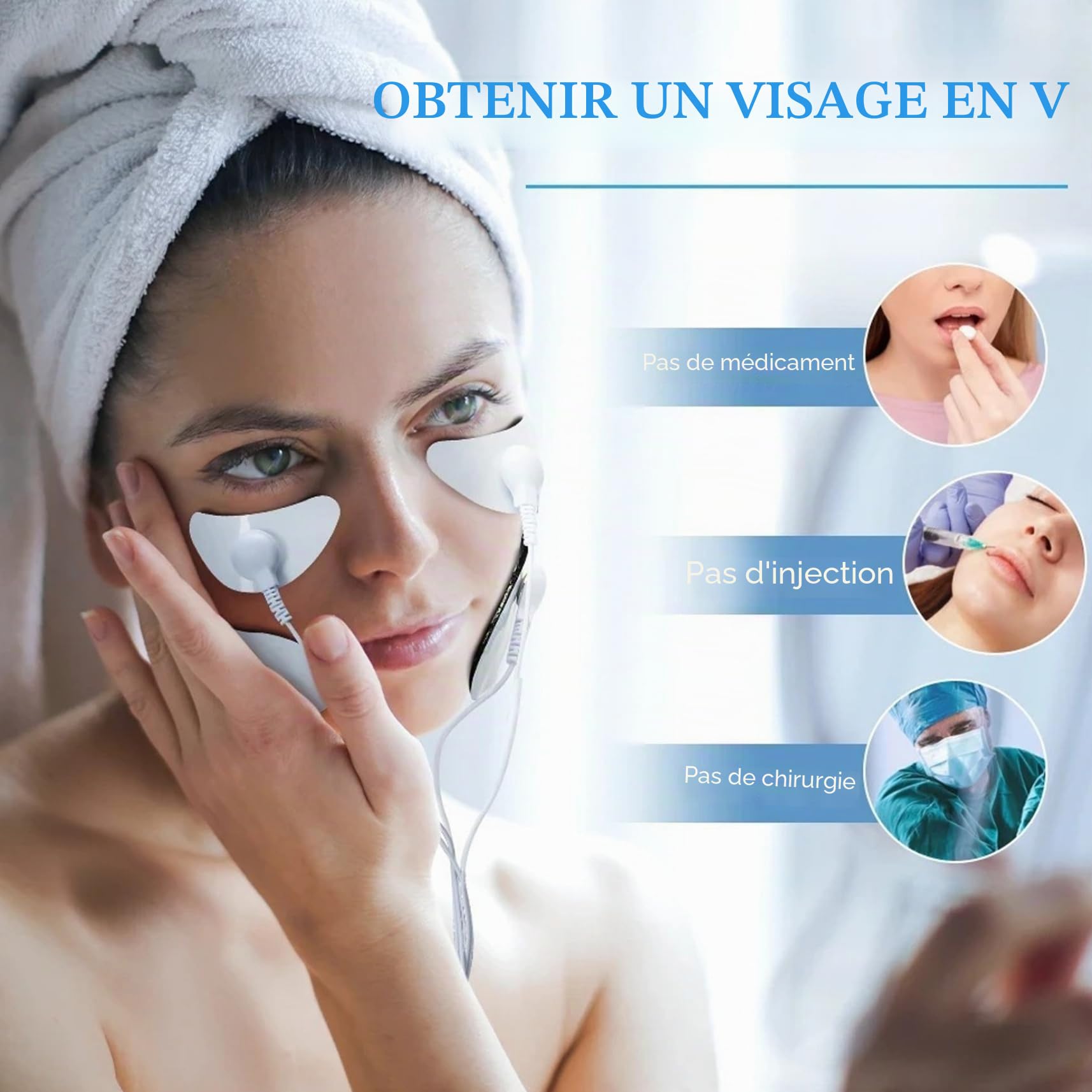 Appareil de massage facial avec patchs 8 modes stimulateur musculaire du visage appareil de lifting du visage à microcourant à 19 vitesses pour l'amincissement et le lifting