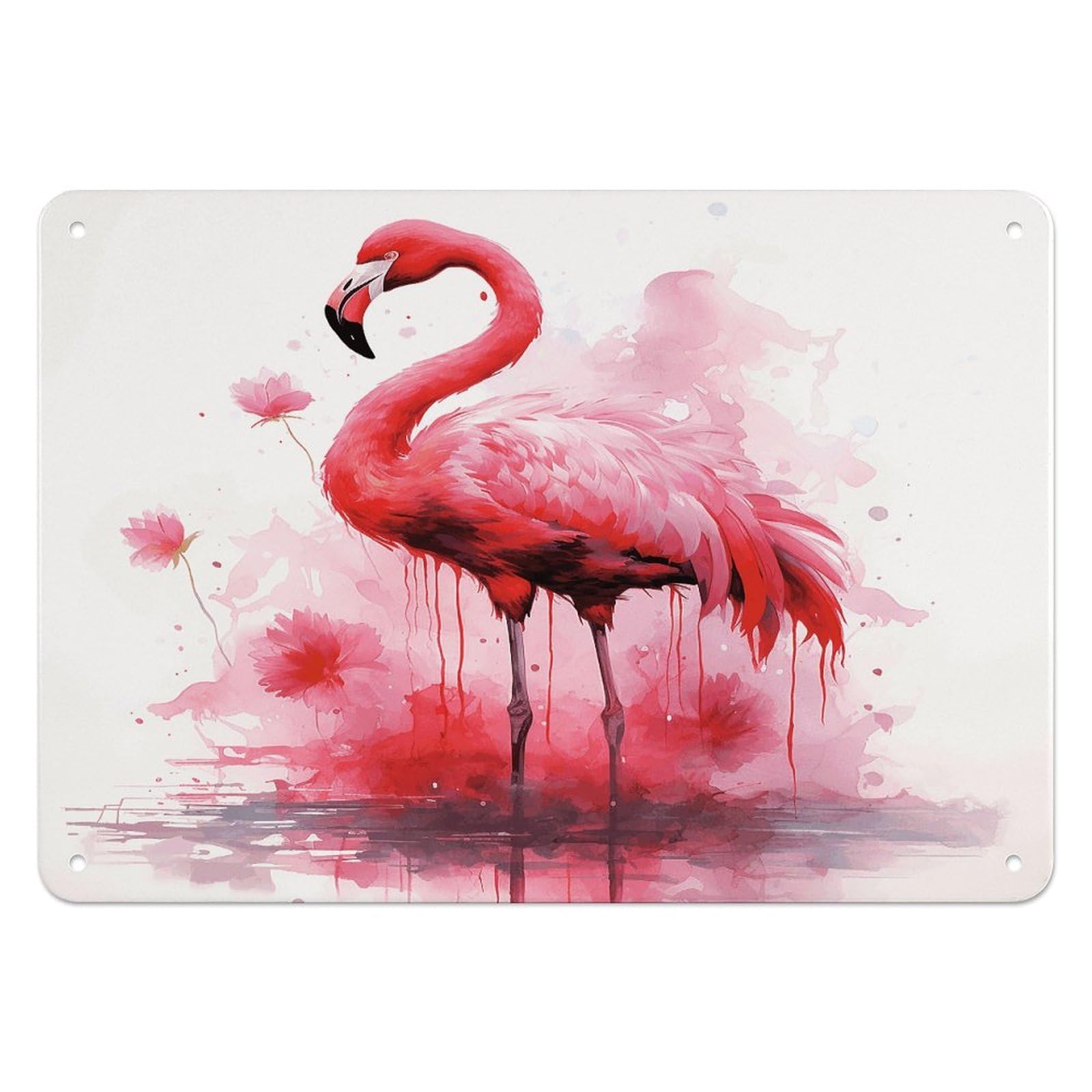 Fodpand Style Flamingo Watercolor Retro Vintage Metal Tin Sign,Wall Art Decor Garden Plaque Poster For Bedrooms Yard Bars Pubs Patios Porches 7.9X5.5 Inch