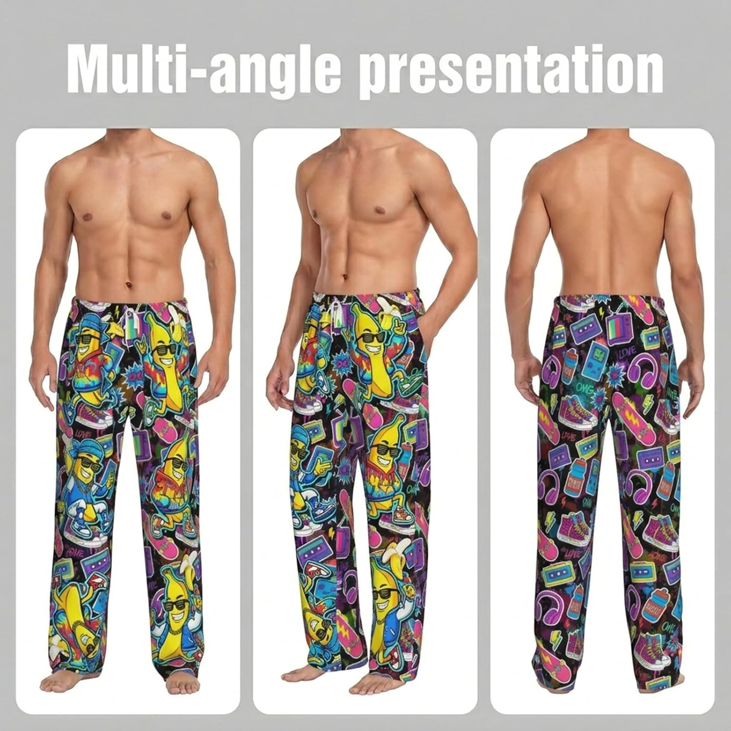 Funny Pajamas Pants for Men Lightweight Lounge Sleeping Pants Straight-Fit Men Pj Bottoms with Pockets Drawstring