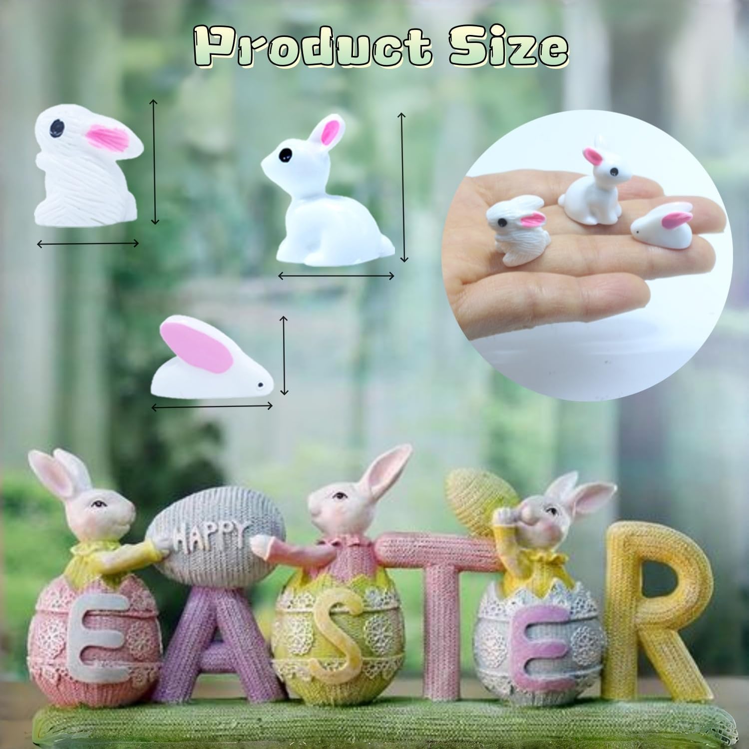 Mini Bunny Figurines, 60Pcs Miniature Animals Resin Rabbits, Easter Bunnies for Fairy Garden, Dollhouse, Cake Decor, Easter Egg Fillers (60)