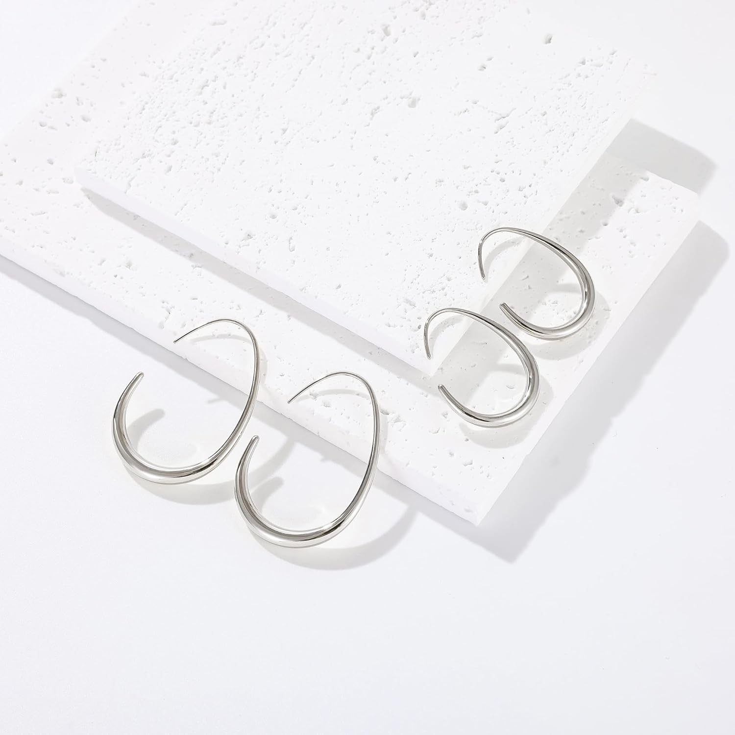 sovesi 14K Gold Plated Teardrop Hoop Earrings for Women, Lightweight Stainless Steel Oval Pull Through Gold Hoop Earrings for Women - Image 6