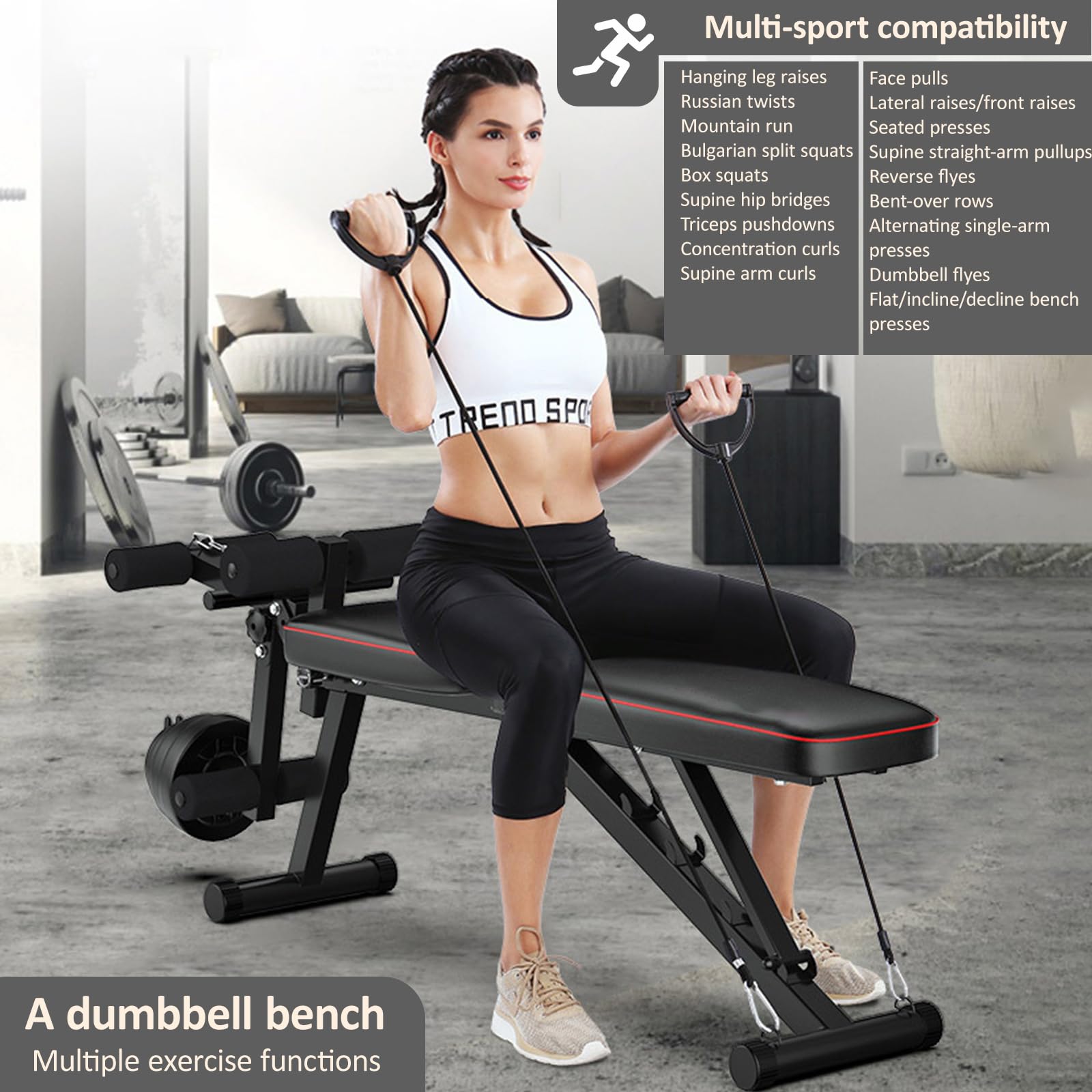 Banco Abdominales Plegable Banco Reclinable Gimnasio Diseño Multifuncional de 95°-190°, Capacidad de 200 kg, Rodillo de piernas 3D con Poliuretano Antideslizante para Entrenamiento Completo
