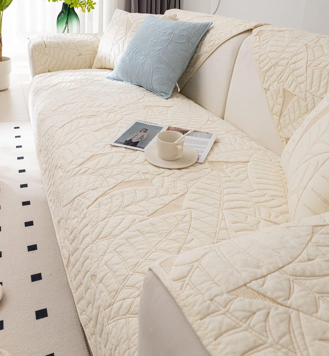 XSlive Farmhouse Couch Cover Solid Color Neutral Sofa Cover