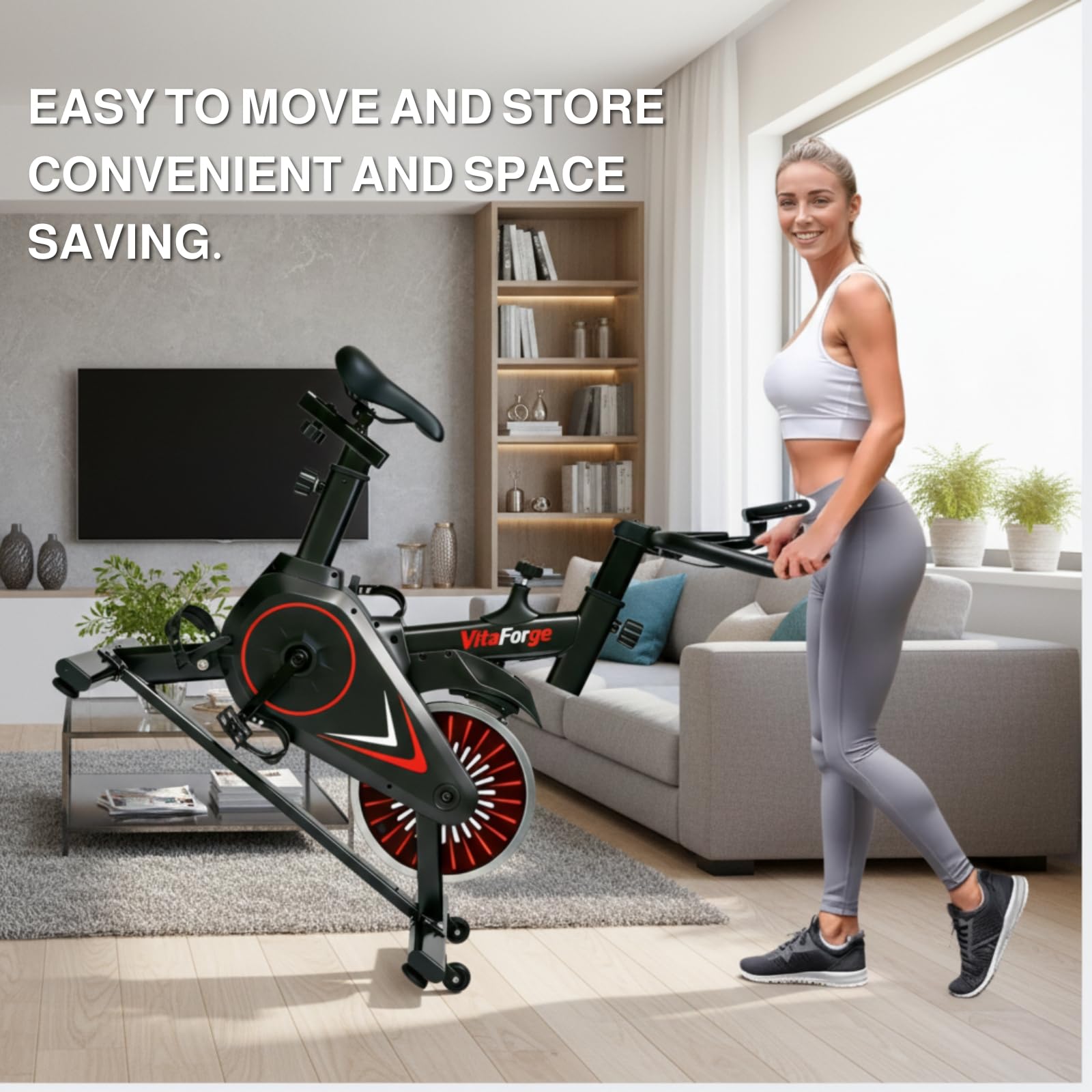 Vélo d'appartement magnétique silencieux réglable, Entraînement cardio compact Noir/Rouge