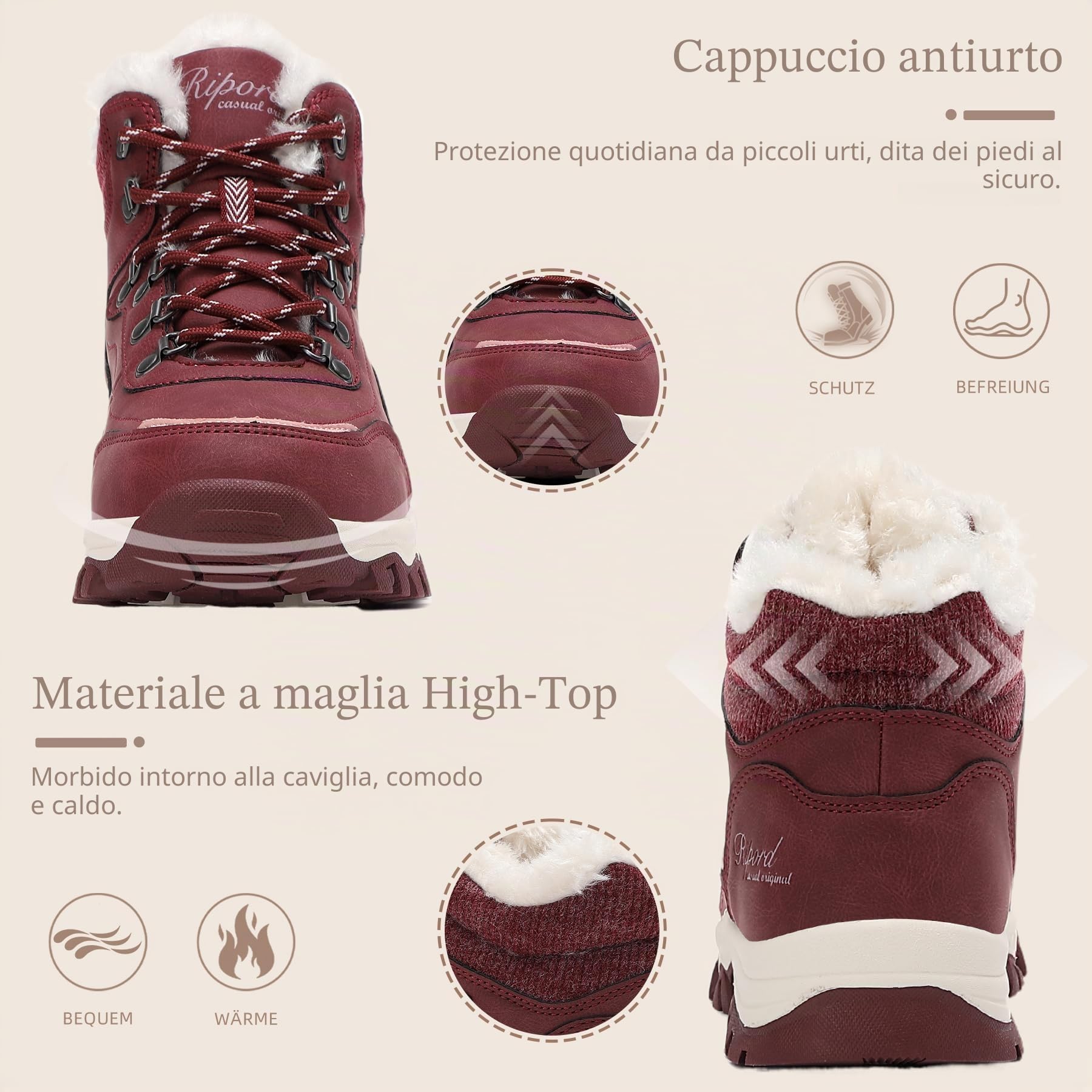 Scarpe invernali da donna, calde, da trekking, da neve, 36-41