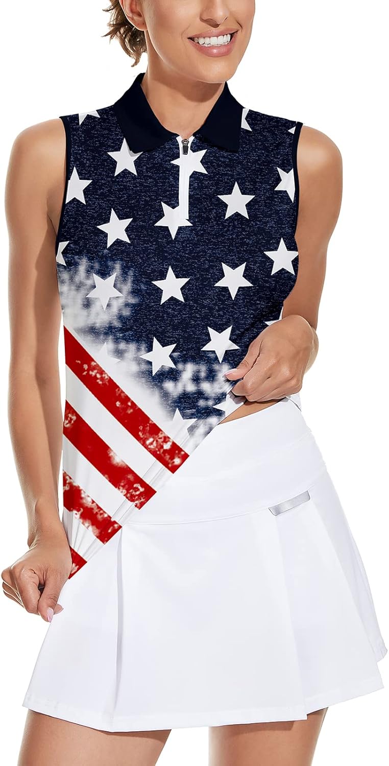 Soneven Women's Sleeveless Golf Top Floral Athletic Golf Wear Moisture Wicking Sleeveless Polo Quick Dry