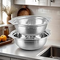 Vista 7 de Stainless Steel Colander for Kitchen, 2.5QT Rice Washer Strainer with Mixing Bowl, Colander Bowl Set with Microporous for Washing Rice, Pasta