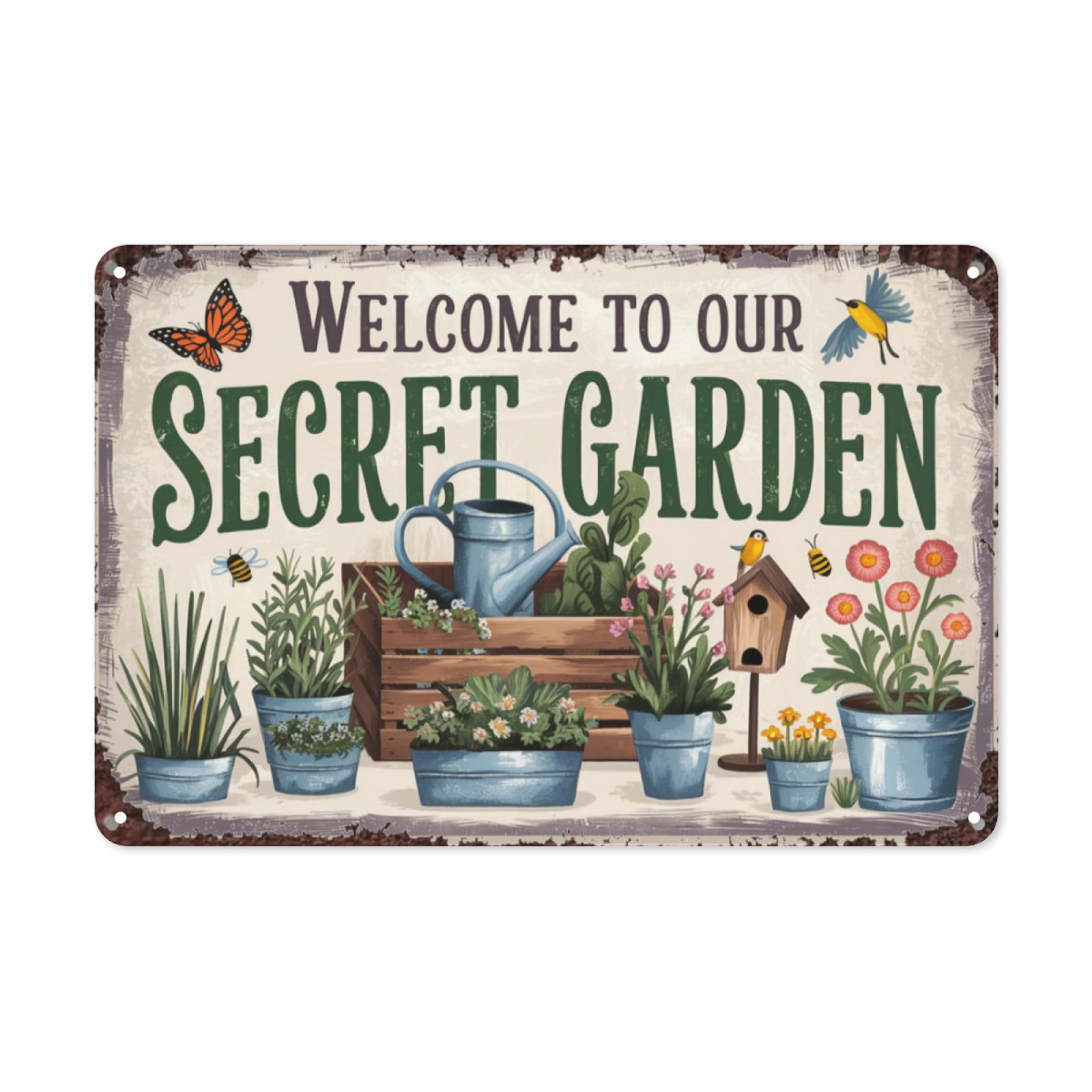 Scvgfdxzs Tin-11 Welcome To Our Secret Garden Vintage Tin Sign, 12X16 Inch Retro Metal Wall Decor For Garden, Porch, Or Boho Home Decor, Inspirational Wall Plaque With Rustic Aesthetic