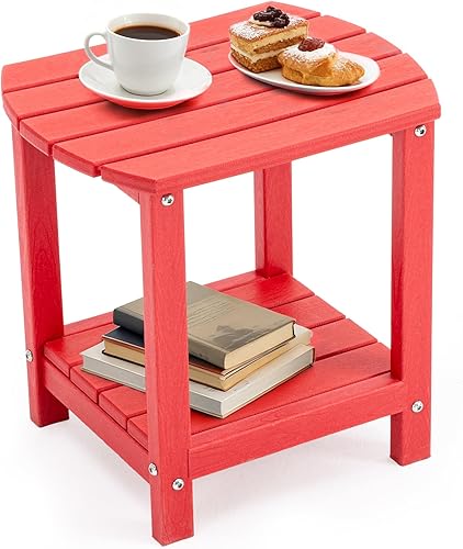 Miniatura 16 de Adirondack - Mesa auxiliar pequeña para exteriores, resistente a la intemperie, HDPE con almacenamiento de 2 niveles para hoguera, balcón, jardín,