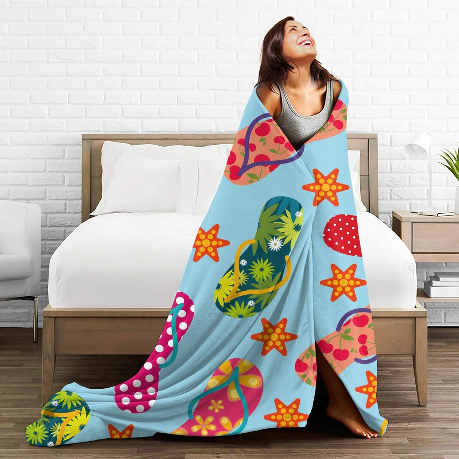 Flip-Flops Throw Blanket Soft Travel Blanket Lightweight Outdoor Blankets Warm Blanket All Seasons Fluffy Flannel Blanket for Sofa Couch Bed (80"x60")
