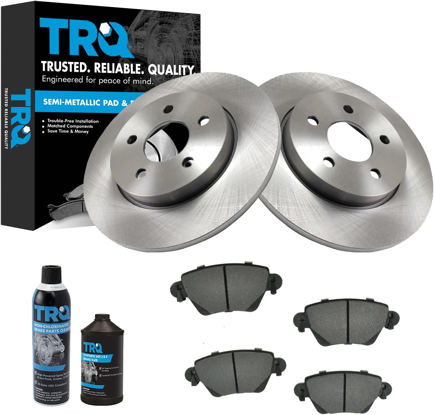TRQ Rear Brake Pad & Rotor Kit Brake Chemical Kit Brake Pads Brake Rotor Semi-Metallic Compatible with 2002-2004 Jaguar X-Type