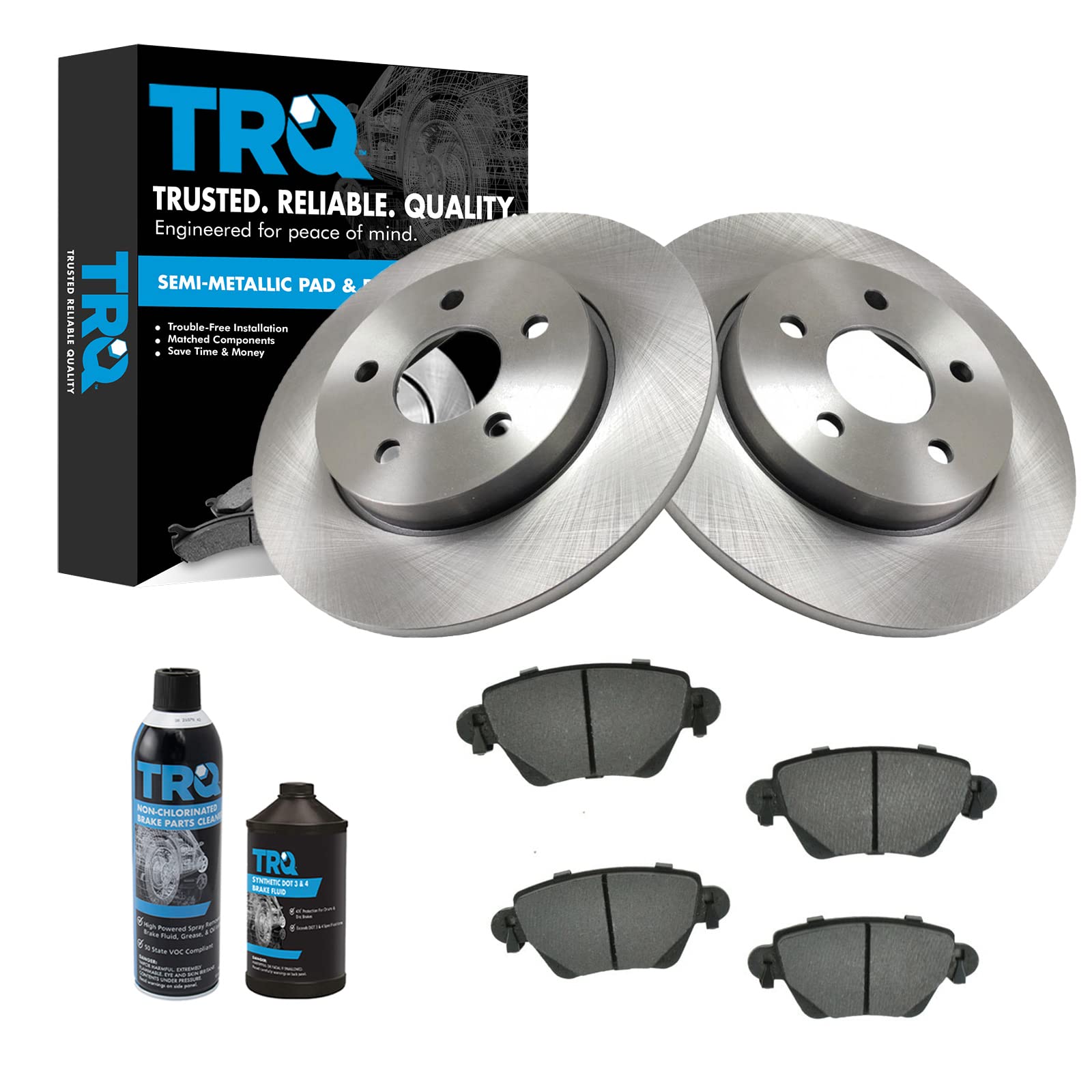 TRQ Rear Brake Pad &amp; Rotor Kit, with Chemical Kit Semi-Metallic Compatible with 2002-2004 Jaguar X-Type