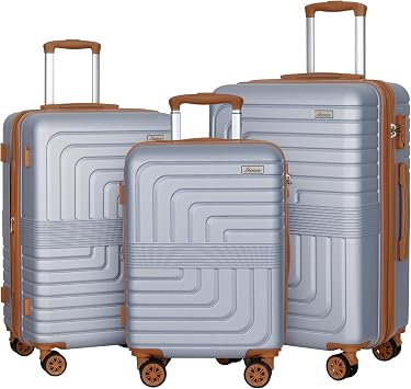 Romswi 3-Piece Expandable Luggage Set 20/24/28 Inch, Spinner Hardshell Lightweight Suitcases with TSA Lock, YKK, Checked & Carry On Luggage Set, Silver