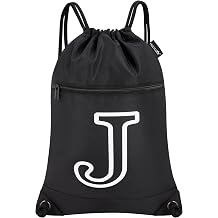 HOLYLUCK Drawstring Bags Initial Backpack Sackpack Cinch Bags for Sports, Gym, Travel, Beach Black-J