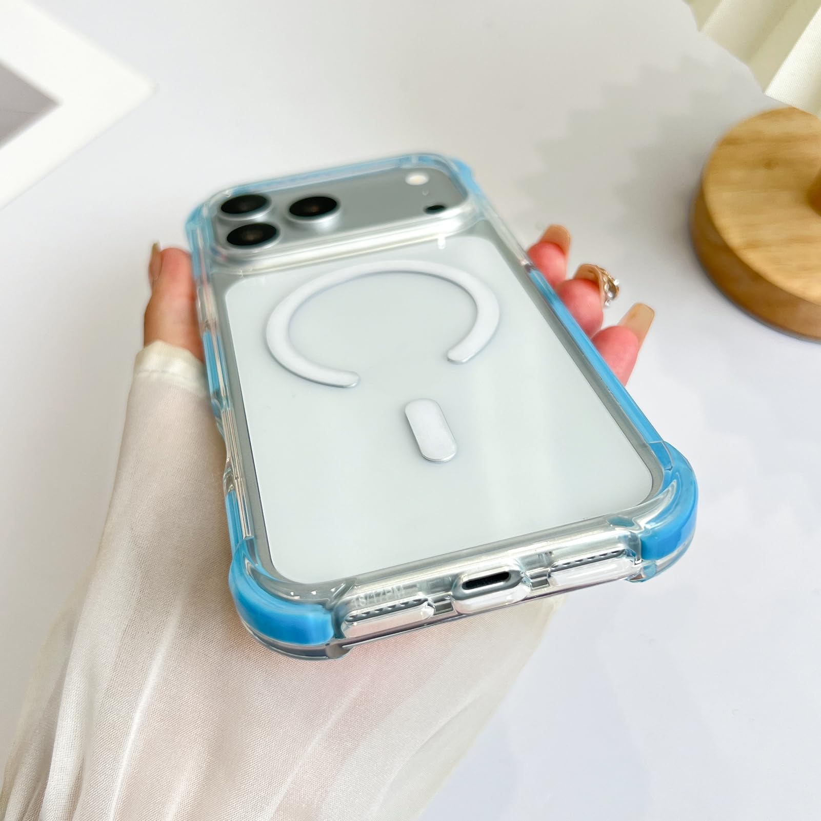 SAKUULO Custodia magnetica trasparente per iPhone 121 Pro Max 6,9", blu