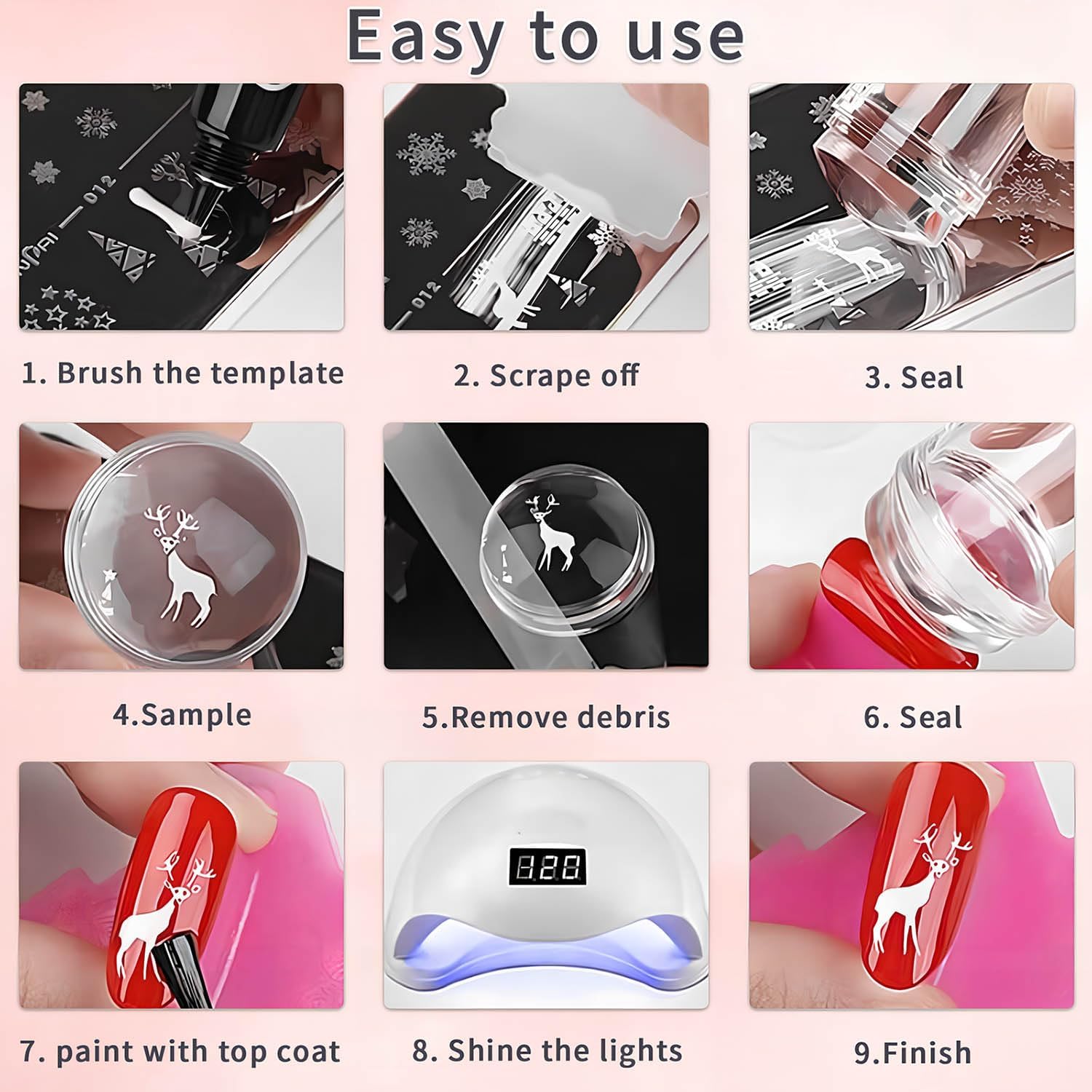 Herramienta de punta francesa, kit de sellos de arte de uñas, gelatina de silicona transparente con raspador, sello de punta francesa para manicura en el hogar DIY puntas de uñas (2 piezas)