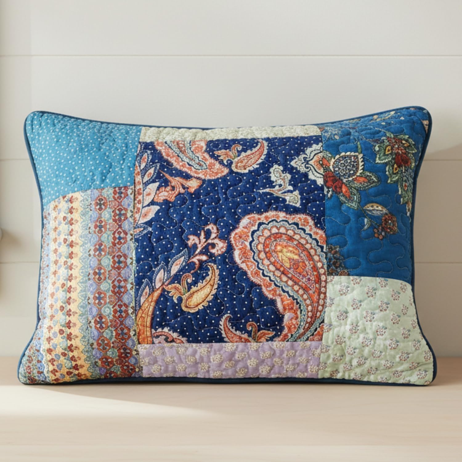 Tache Cotton Patchwork Paisley Bohemian Night Flower 18x18 Cushion Throw Pillow Cover 2-Pieces