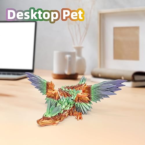 Miniatura 10 de Flavery Dragón impreso en 3D  Juguete para ansiedad de dragón articulado volador de 18 pulgadas, dragón brillante perlado flexible con alas,