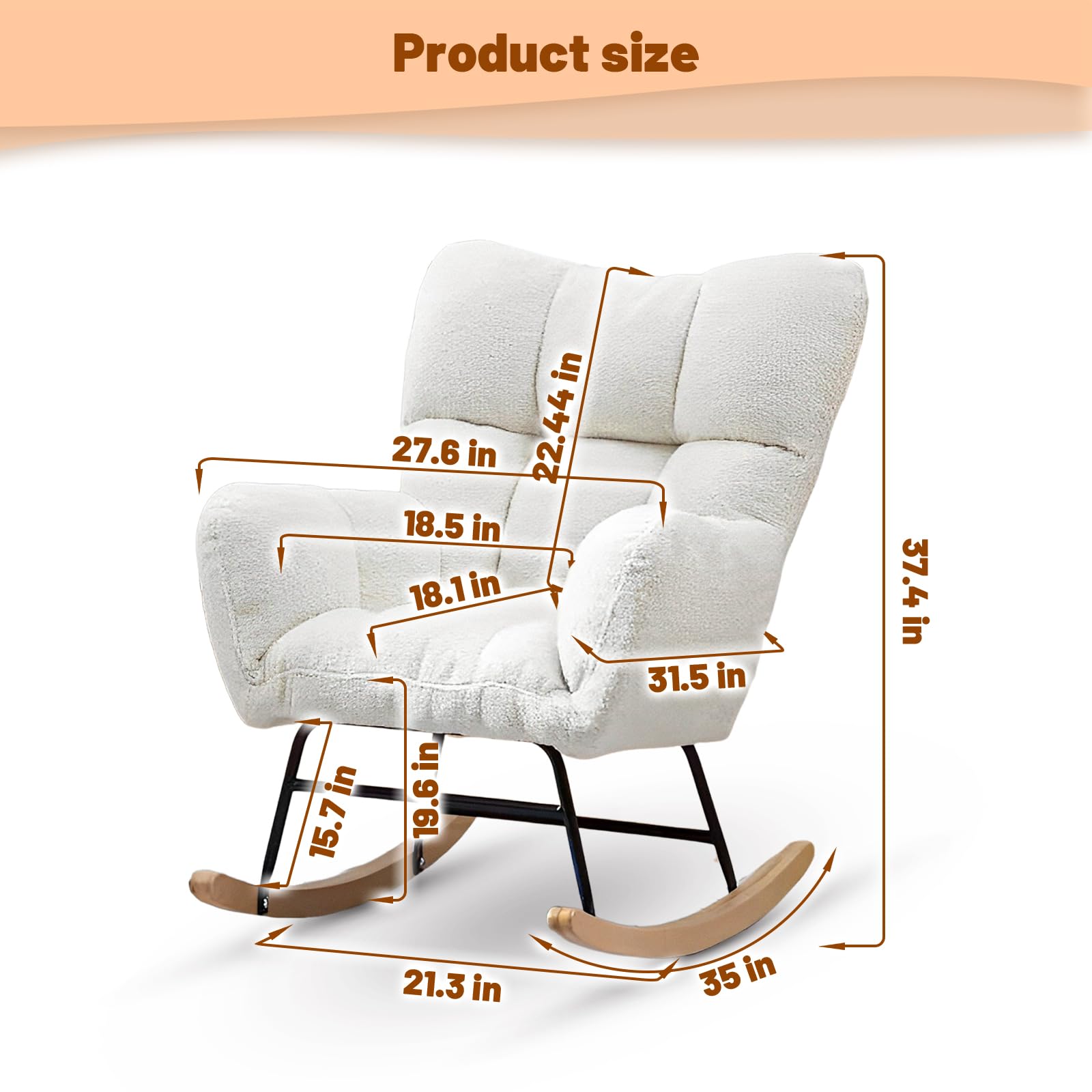 Nursery Rocking Chair Accent Chair Padded Seat with High Backrest Armchair ，Comfortable upholstered Chair, Leisure Sofa Chair for Living Room Bedroom Offices