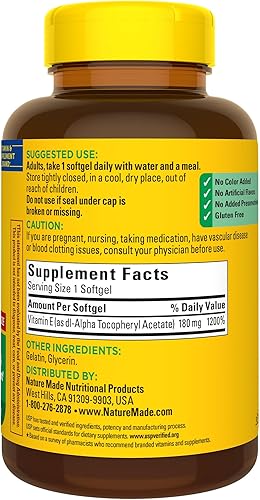 Miniatura 8 de Nature Made Vitamina E 180 mg 400 UI dl-alfa suplemento dietético para apoyo antioxidante 300 cápsulas blandas