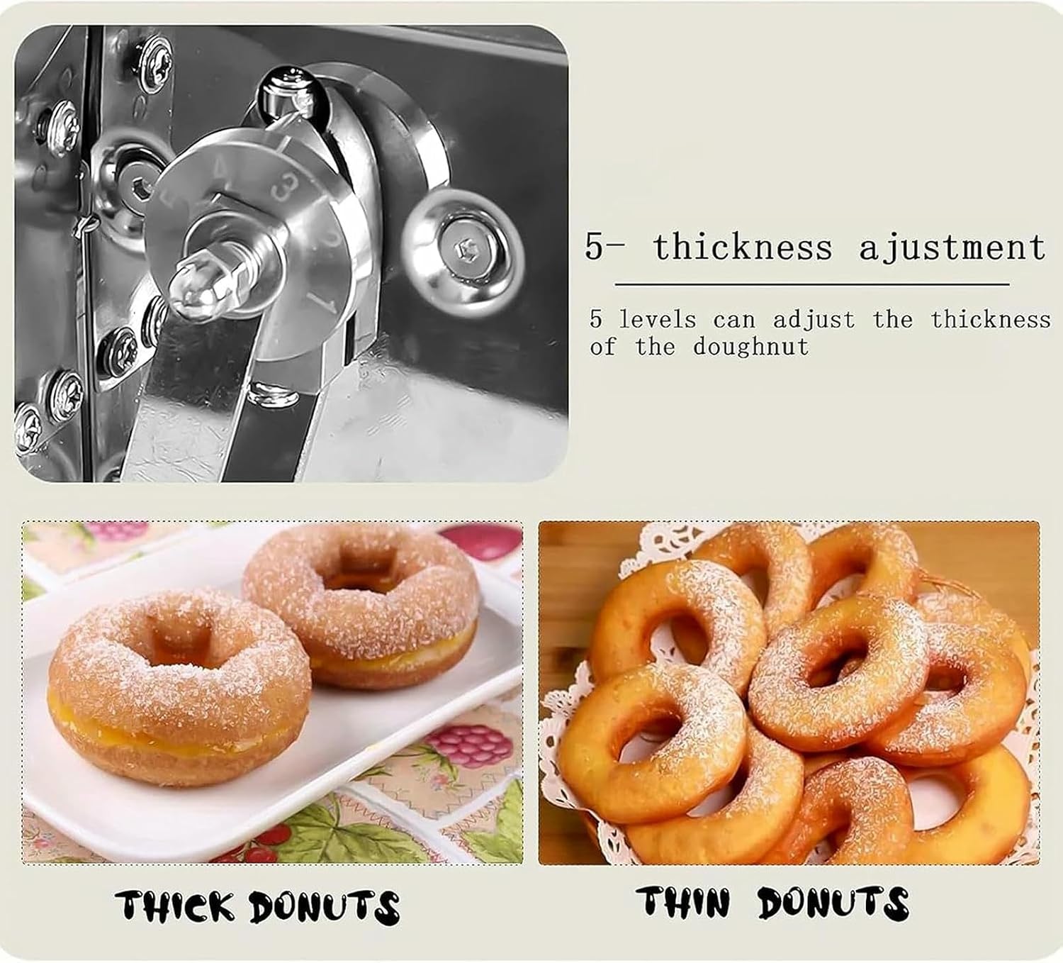 Commercial Digital Donut Fryer - 4 Row Automatic Donut Machine - Adjustable Thickness Mini Donut Maker Stainless Steel - 5.5L Hopper - Ideal For Making Delicious Donuts