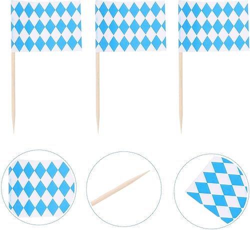 Miniatura 8 de Luxshiny Púas de Oktoberfest 200 piezas de bandera bávara para cupcakes, palillos de dientes, banderas, aperitivos de alimentos, bebidas, frutas,
