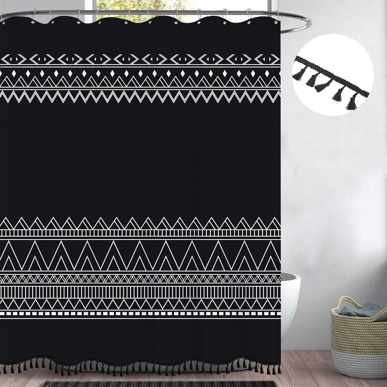 FAIRYGATE Shower Curtains Mould Proof Resistant Waterproof Polyester Shower Curtain With Hooks Black Bath Curtain Bathroom Curtains B8405