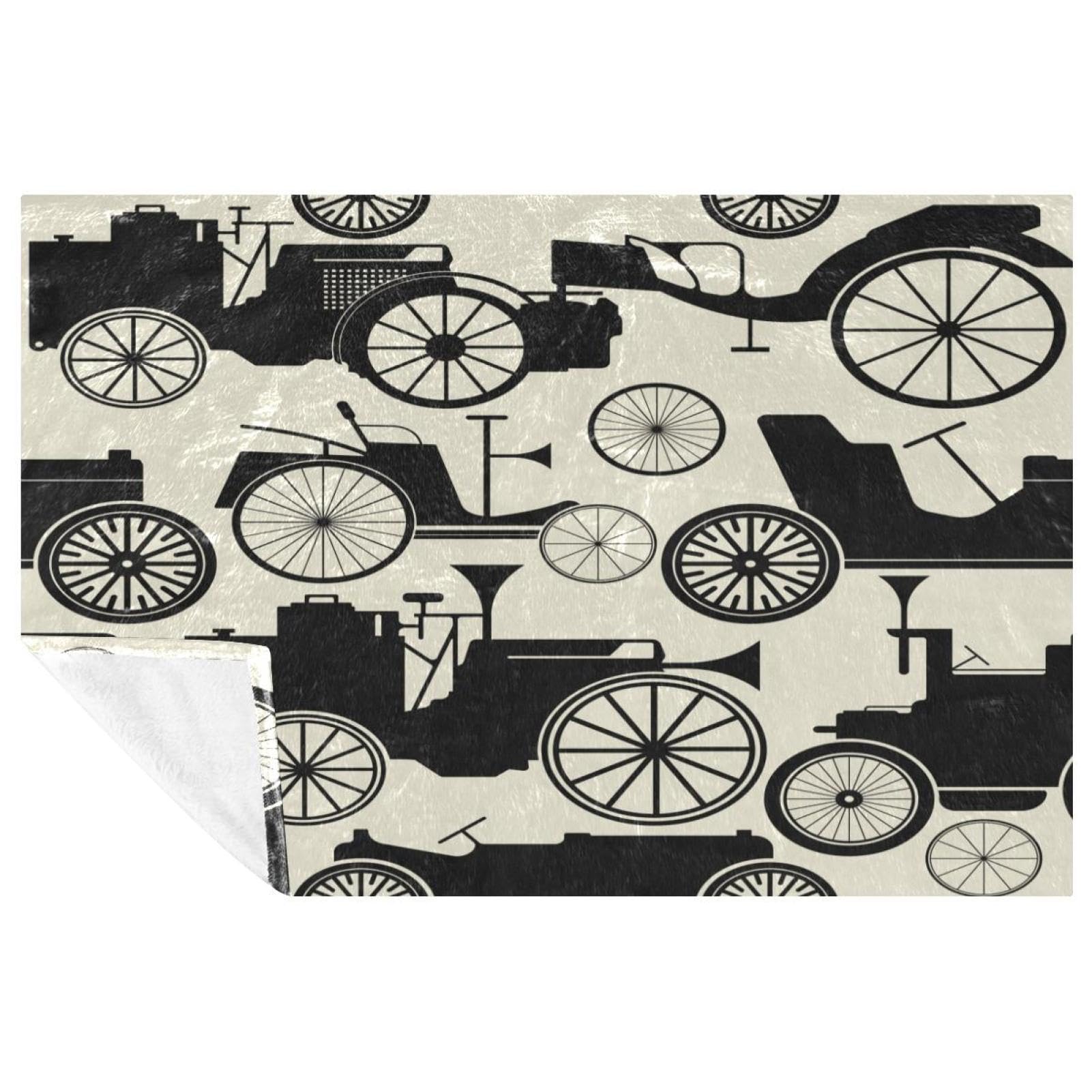 Couverture vintage voiture en maille thermique haute densité - Plaid de lit doux et chaud