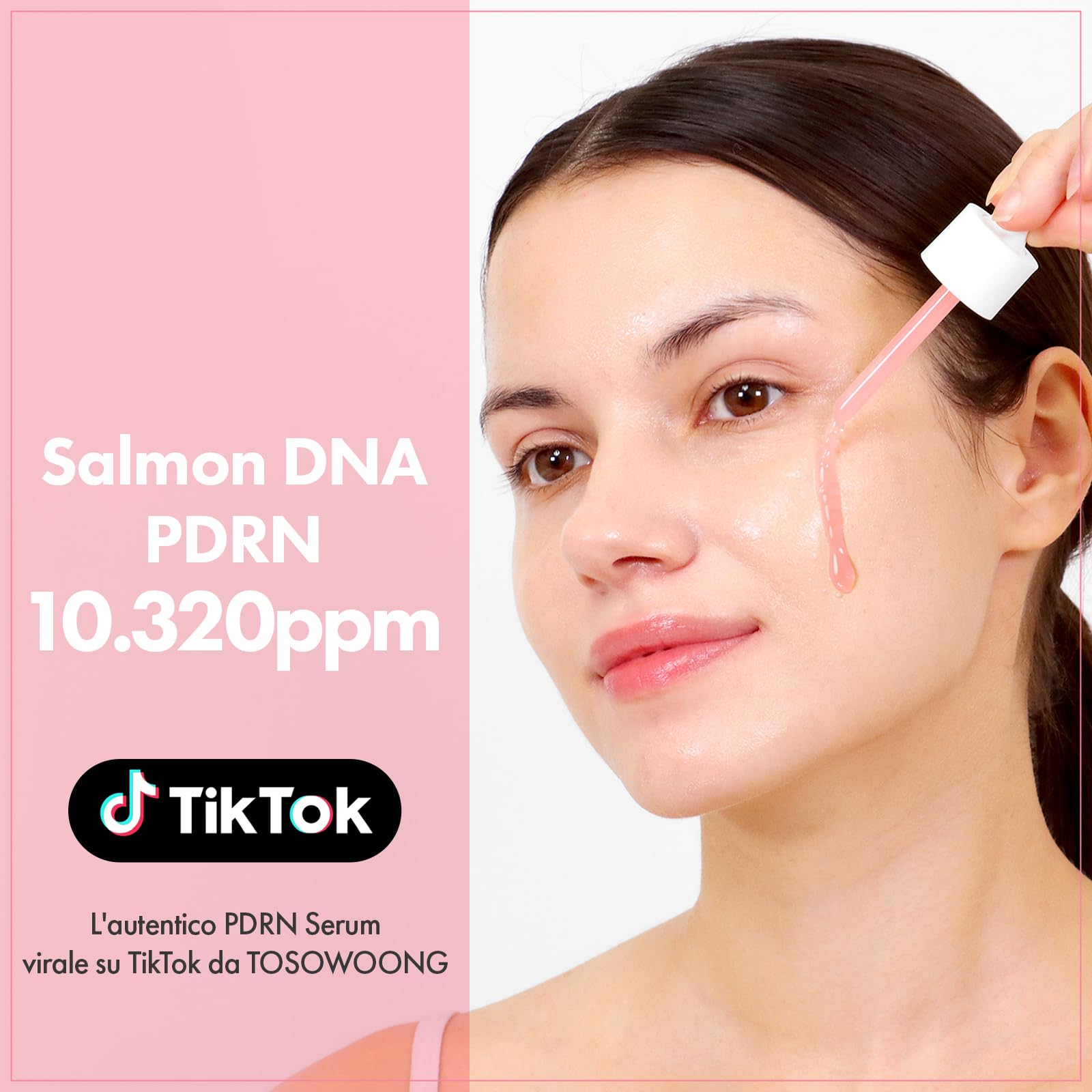 TOSOWOONG Siero Pink Peptide PDRN con 10.320 ppm di DNA di Salmone, 12 Peptidi, Niacinamide, Idratante, Illuminante, Uniformante, Tonificante, Skincare Coreana, 33ml
