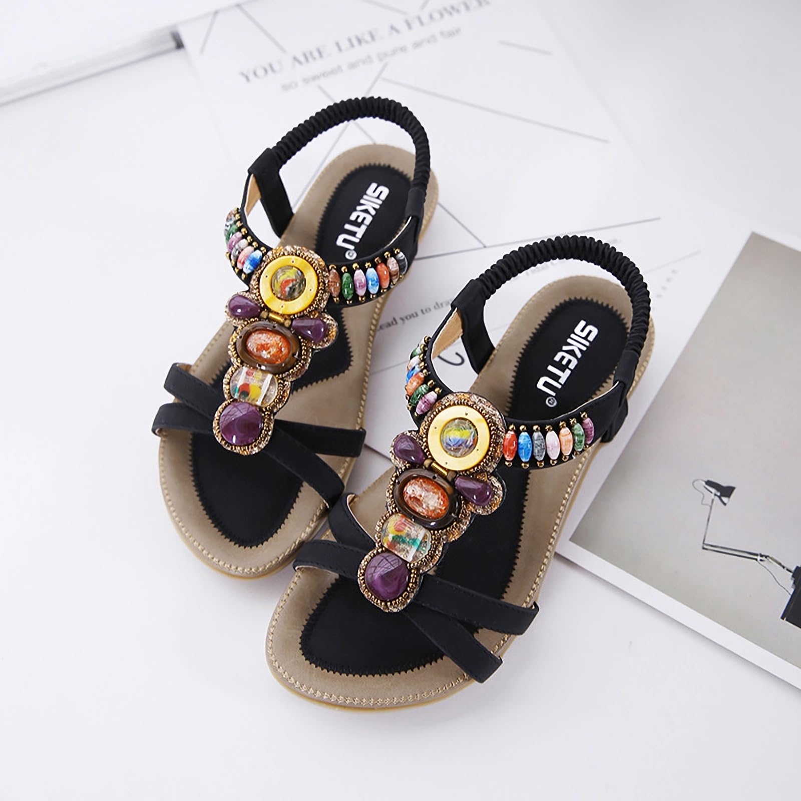 Acfoda Sandales Plats Femme Été Confortable Mode Tong Plage Claquettes, Taille 35-44