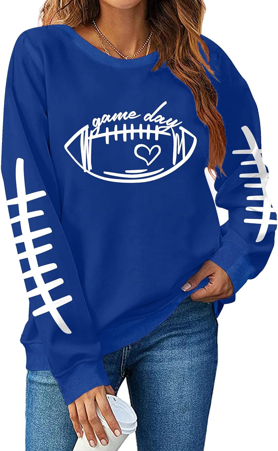 LHBNK Game Day Sweatshirts for Women Football Sweatshirts Funny Football Graphic Crewneck Long Sleeve Pullover Tops