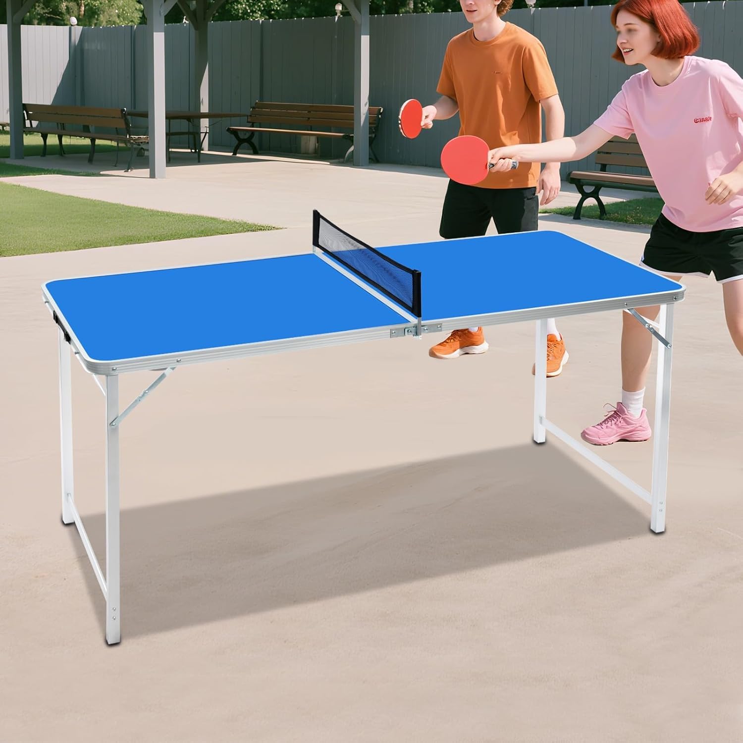 Tavolo da Ping Pong Portatile Pieghevole per Esterno Tavolo da Ping-Pong con 2 Racchette e 3 Palline, per Casa, Sala Divertimento, Scuola, Esterno, Interno