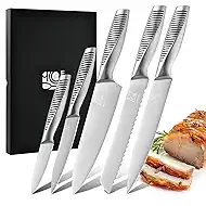 5-Piece Professional Chef Knife Set - Ultra-Sharp Kitchen Knives with Ergonomic steel handle, Ideal for Home, Outdoor, Camping, BBQ, and Gifts for Men