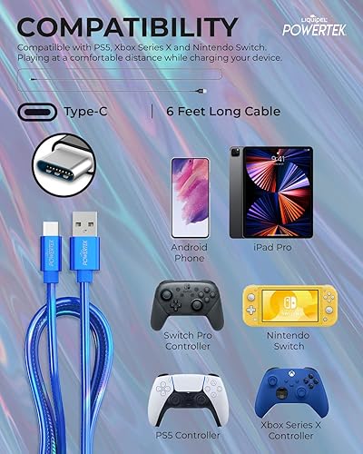 Miniatura 5 de LIQUIPEL Powertek Metallic Shine - Cable de carga USB tipo C, cable USB C de carga rápida de 6 pies, adaptador para automóvil, Galaxy, Android,