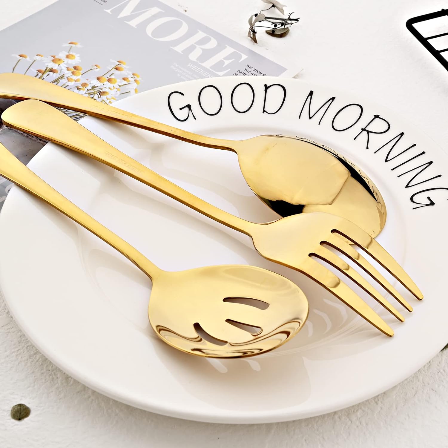 20pcs Hostess Basics Serving Utensils, Buffet Serving set, Stainless Steel Fork Tablespoons For Home Chef Commercial Use Buffet Breakfast Dinner Set - Mirror Gold