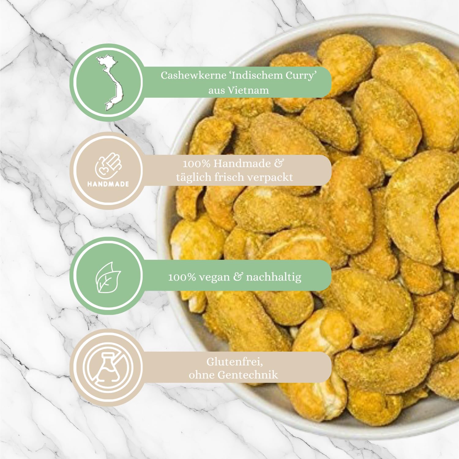 1001 Frucht Cashewkerne geröstet mit original indischem Curry veredelt 1000 g I Limited Edition der würzigen Cashew Kerne I Cashewnüsse ohne Konservierungsstoffe, ohne Aromazusätze I Vegan I 1 kg