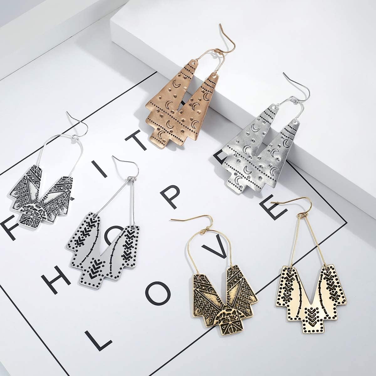 Zealmer Gold Geometric Earrings Statement Vintage Boho Ethnic Earrings Hollow Out Fan Shape Dangle Drop Earrings for Women Birthday Christmas Valentines Day Gift - Image 2