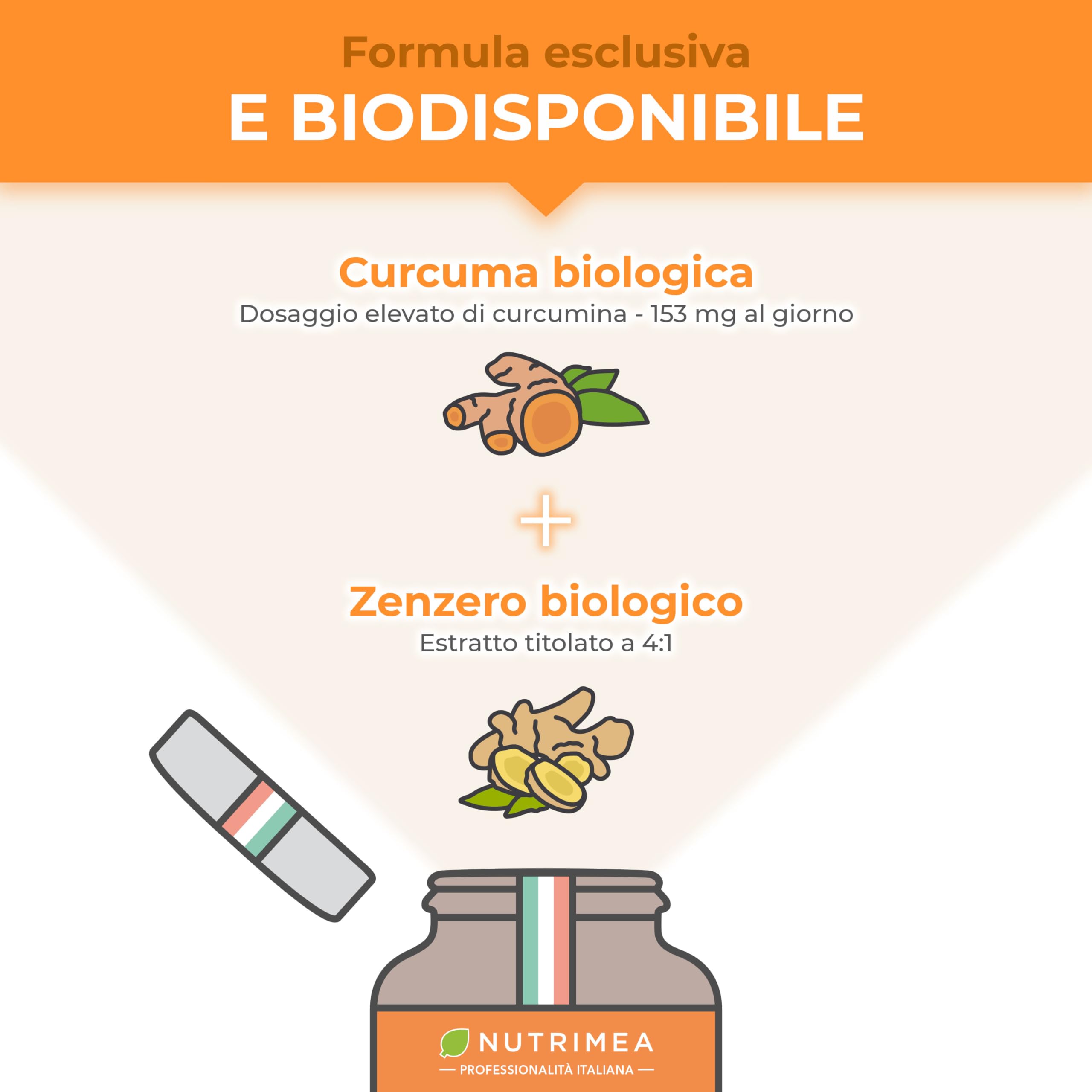 Curcuma Zenzero BIOLOGICO | 100% Naturale | Concentrato di Curcumina | Complesso Antinfiammatorio e Antiossidante | Nutrimea