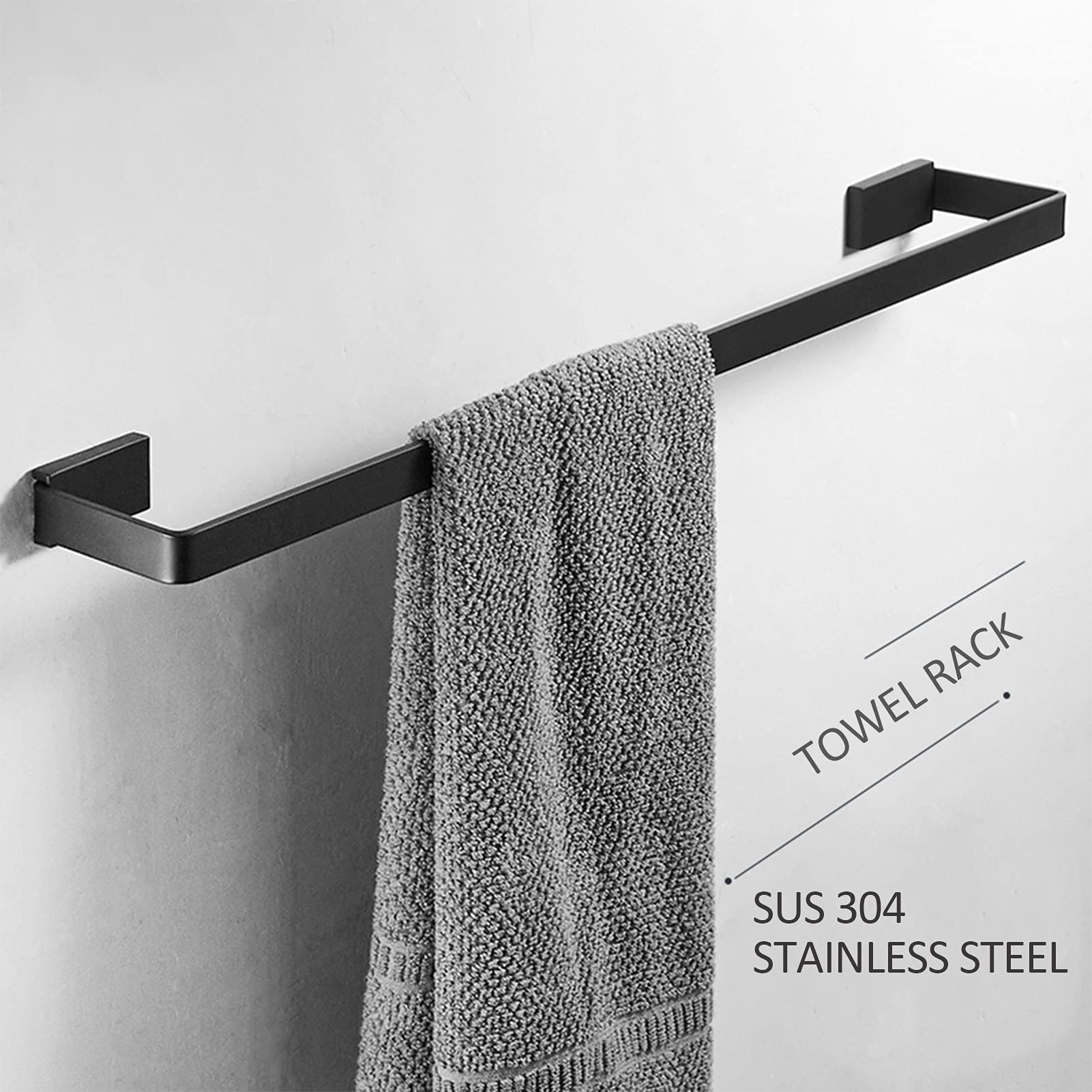 Barra portasciugamani Quadrata Singola montata a Parete, portasciugamani Nero per Accessori da Bagno e Cucina, 30 cm-80 cm, opzionale/70 cm