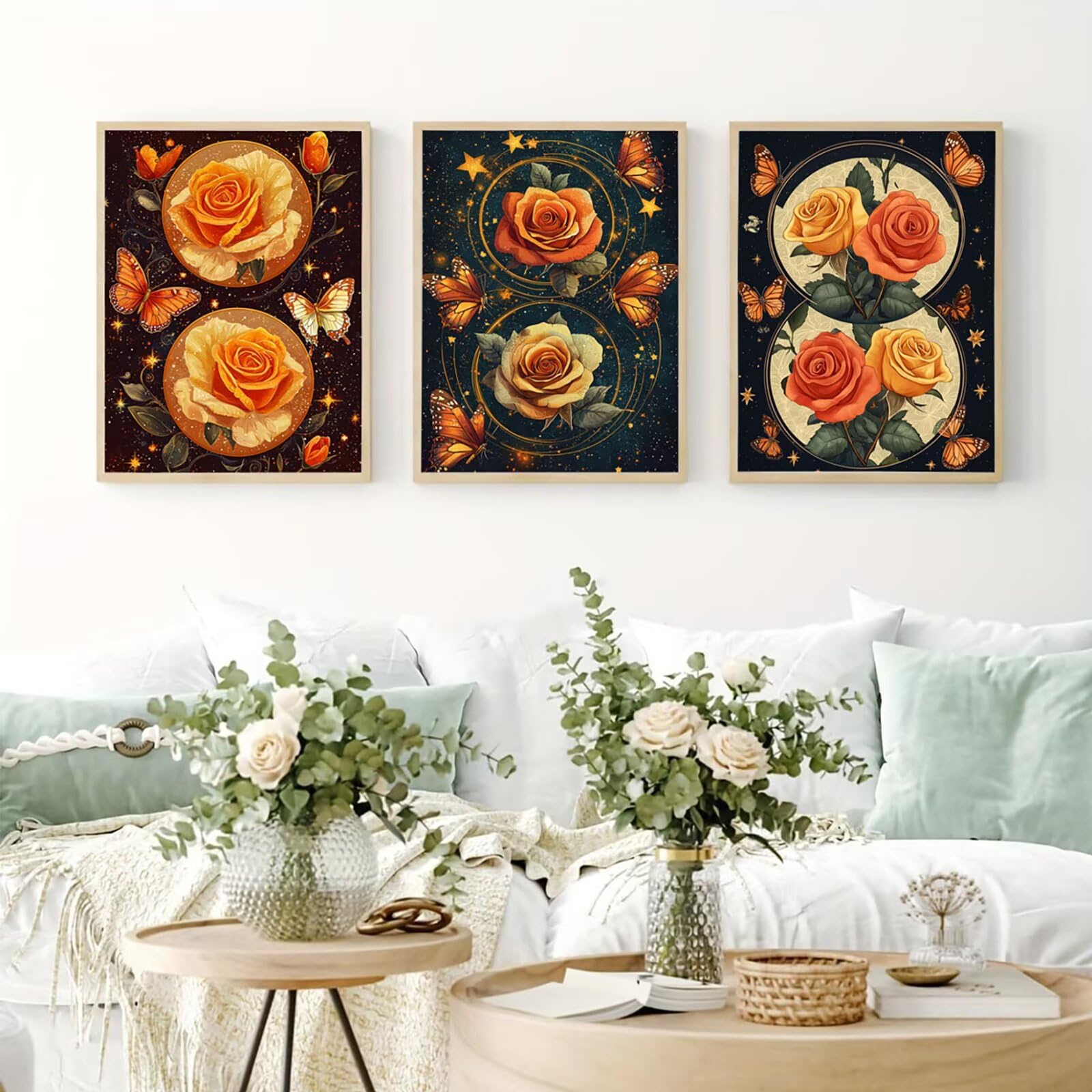 Cnyaunfi 3 Pezzi Fiore Pittura Diamante Fai-Da-Te, 5D Blu Diamond Painting Kit Completo per, Hobby Creativi Adulti, Pittura Diamante Artigianale Per La Decorazione Della Parete Di Casa 50x70cm YF-3543