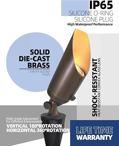 Miniatura 4 de MALORY - Conjunto de 4 focos de paisaje de latón con bombilla LED MR16 de 5 W (S03), iluminación de paisaje exterior de bajo voltaje de 12 V CACC,