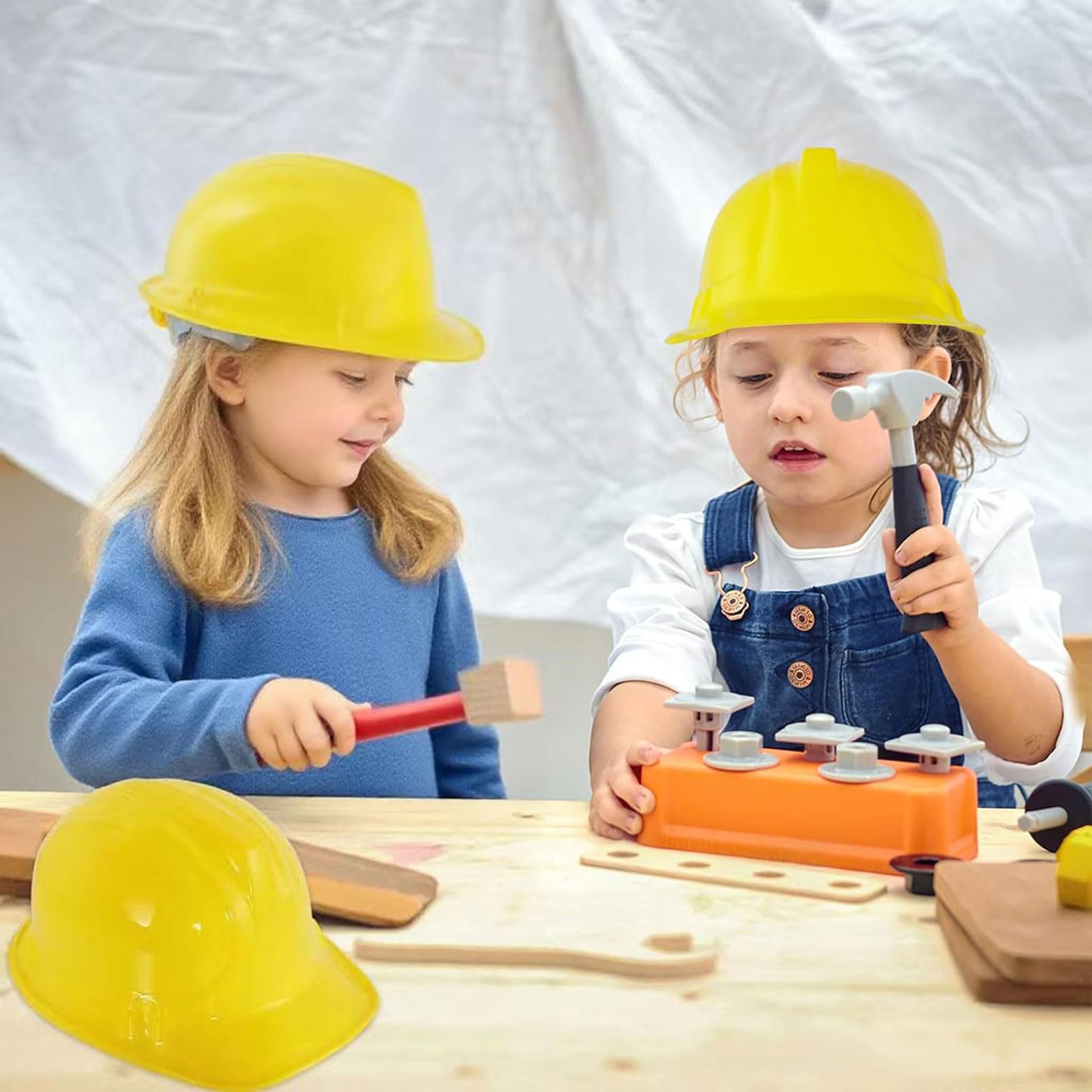 12 pezzi casco da costruzione per bambini, giallo per lavoratori edili, set di casco da costruzione, riutilizzabile, morbido casco da cantiere, per feste a tema di costruzione, compleanni