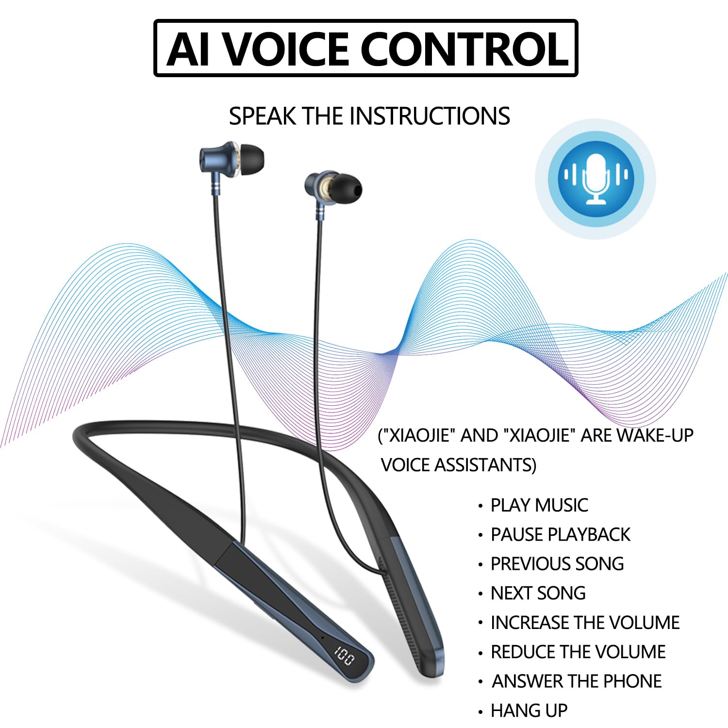 LANDIBO Auricolari sportivi wireless, Bluetooth 6.0, con archetto da collo per 35 ore di riproduzione, display di alimentazione a LED, auricolari avvolgenti per il collo con controllo vocale AI, per